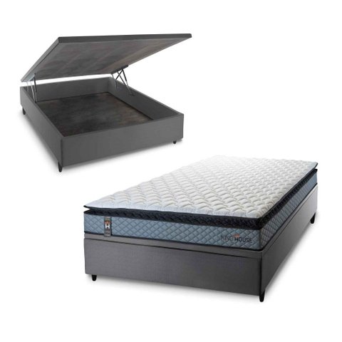 Conjunto Box Baú Casal Chicago Cinza 138x188x64 Espuma D33