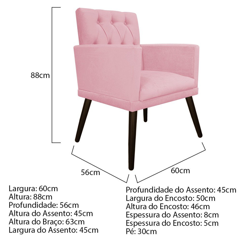 Kit 2 Poltronas Fernanda Palito Tabaco Suede Rosa Bebê - Florenzze Móveis - 5