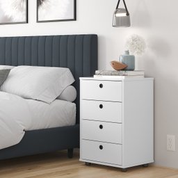 Gaveteiro Mesa de Cabeceira 4 Gavetas Pés Anti-umidade P/ Quarto Multiuso Escritório:branco - 2