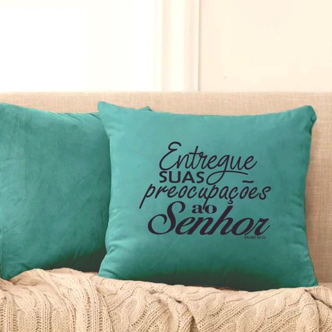 Almofada Turquesa Salmo 55-22 40x40cm - Serigrafada Frente e Verso