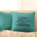 Ver imagem 1 de Almofada Turquesa Salmo 55-22 40x40cm - Serigrafada Frente e Verso