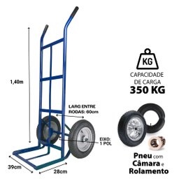Carrinho de Cargas Armazém Transporte 350kg Azul Reforçado - 5