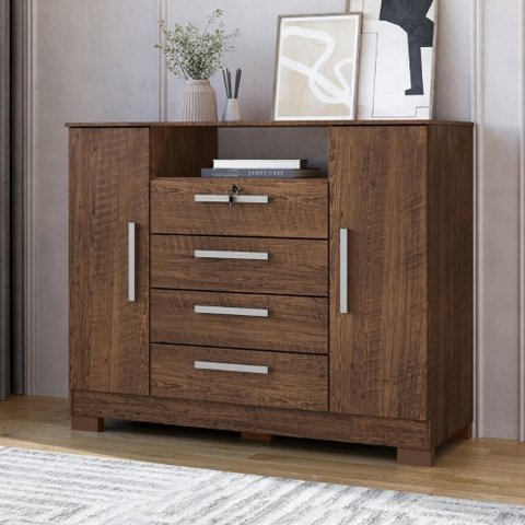 Comoda 4 Gavetas 2 Portas com Chave e Nicho Funcional