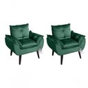 Ver imagem 1 de Kit 02 Poltrona/cadeira Decorativa Glamour com Pés Quadrado Verde Veludo