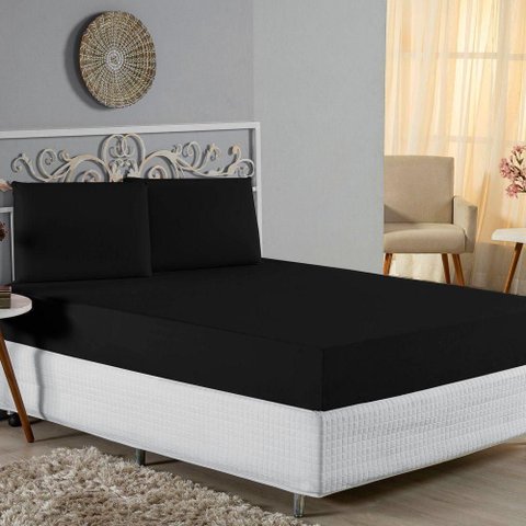 Jogo de Cama Casal Viúva Nobre 3 Peças Malha 100% Algodão - Preto