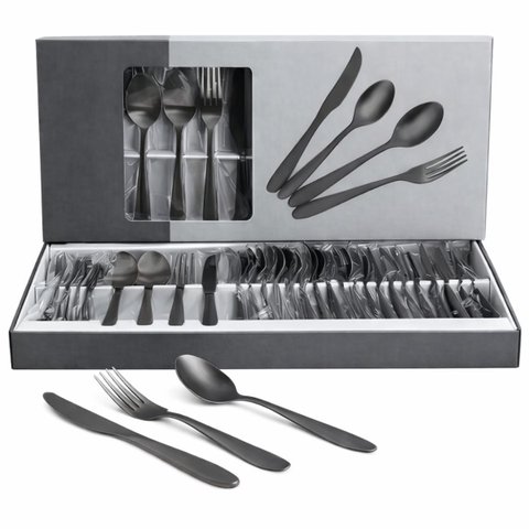 Jogo Talheres Faqueiro Conjunto 24 Peças Aço Inox Black Mesa Jantar Cozinha