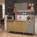 Ver imagem 1 de Cozinha Compacta com Tampo 6 Portas 1 Gaveta 2 Nichos para Forno Freijó e Fumê Dália New