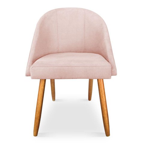 Kit 08 Cadeiras Jantar Bela Suede Rosa Bebê Pés Palito Castanho - Pallazio
