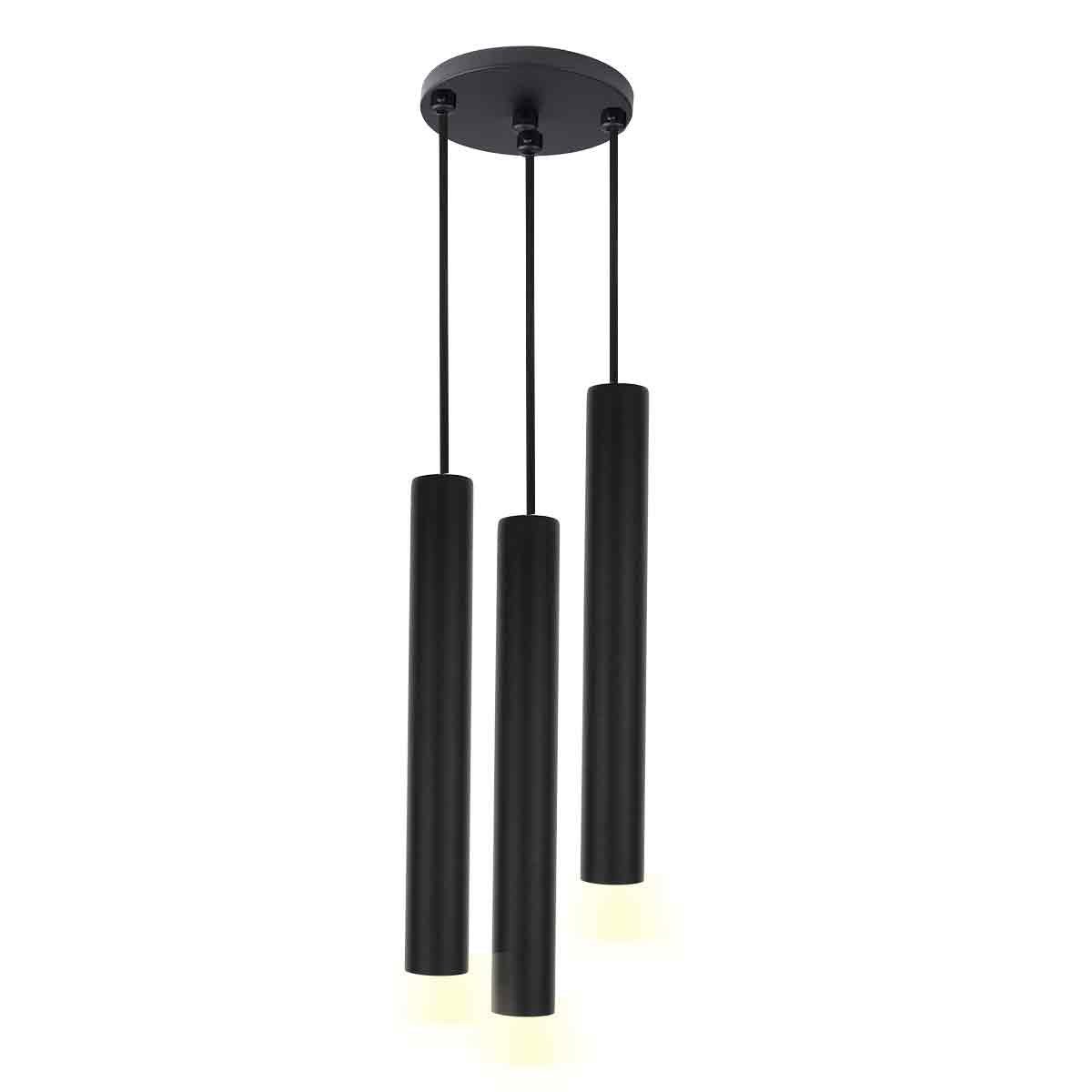 Pendente Triplo Tubo Palito Moderno 30cm Preto - 1
