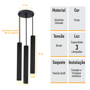 Ver imagem 2 de Pendente Triplo Tubo Palito Moderno 30cm Preto