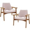 Kit 02 Poltronas Decorativa para Sala de Estar Living Base Madeira Becker L02 Bouclê Rosê - Lyam Dec - 1