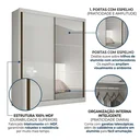 Ver imagem 4 de Guarda-Roupa Solteiro com Espelho 100% MDF 2 Portas de Correr 3 Gavetas Toronto Branco
