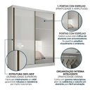 Ver imagem 4 de Guarda-Roupa Solteiro com Espelho 100% MDF 2 Portas de Correr 3 Gavetas Toronto Branco