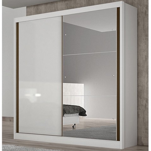 Guarda-Roupa Solteiro com Espelho 100% MDF 2 Portas de Correr 3 Gavetas Toronto Branco