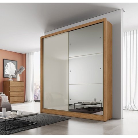 Guarda Roupa Solteiro MDF com Espelho 2 Portas 3 Gavetas Toronto