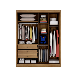 Guarda Roupa Solteiro MDF com Espelho 2 Portas 3 Gavetas Toronto - 4