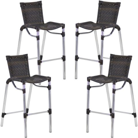 Kit 4 Banquetas Alumínio Fortaleza Alta para Balcão Cozinha Bar Trama Original Pedra Ferro