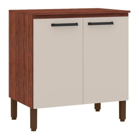 Balcão de Cozinha Ametista 2 Portas 80 Cm Nogueira Off White - Kits Paraná