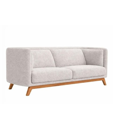 Sofá Oslo 3 Lugares 210cm Cinza Bouclé Base Madeira Estilo Contemporâneo S&a