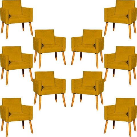 Kit 10 Poltronas Decorativa para Sala Nina Suede Cores Pé Palito 30cm Castanho - Mostarda, Suede