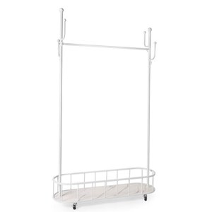 Cabideiro de Chão Grande com Sapateira e Rodízios - Branco