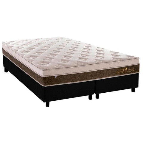 Cama Box Queen: Colchão Molas Plumatex MasterPocket Ensacadas Personalle + Base CRC Suede Black(158x