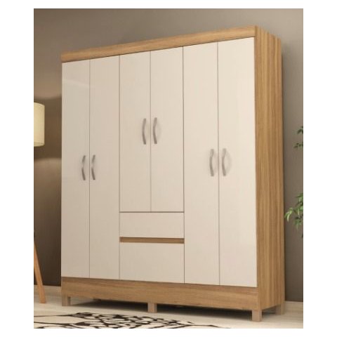 Guarda Roupa Flash 6 Portas e 02 Gavetas Amendoa/off White