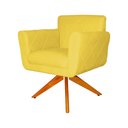 Ver imagem 3 de Poltrona Decorativa Isabela em Tressê Pés Madeira Giratório Suede Amarelo - DS Estofados