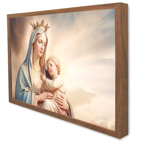 Quadro Decorativo Santa Maria e o Menino Jesus em Moldura Caixa Tacolado Moldura Caixa 3cm Madeira C