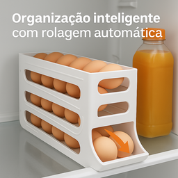 Organizador Porta Ovos com Suporte Rolante Automático para 21 Unidades Cor Branco - 3