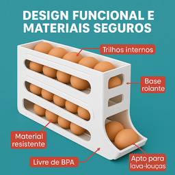 Organizador Porta Ovos com Suporte Rolante Automático para 21 Unidades Cor Branco - 5