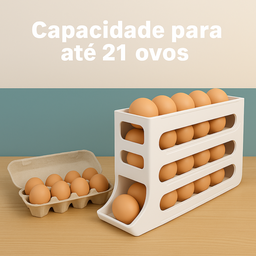 Organizador Porta Ovos com Suporte Rolante Automático para 21 Unidades Cor Branco - 4