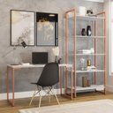 Ver imagem 1 de Conjunto 2 Peças Escrivaninha 120cm e Estante 5 Prateleiras Espresso Móveis Industrial Branco Cobre