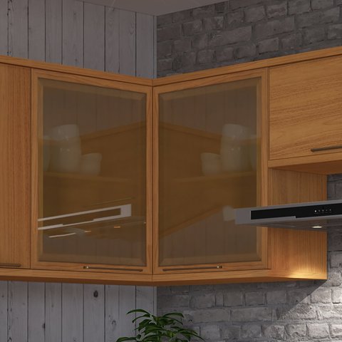 Armário Aéreo de Canto Reto 2 Portas com Vidros Reflecta para Cozinha Modulada Madri