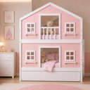 Ver imagem 1 de Treliche Casinha Dos Sonhos com Fechamento Inferior em Madeira Maciça Rosa/Branco Housin