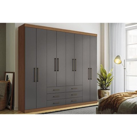 Guarda Roupa Casal 8 Portas e 6 Gavetas Master 8.6 Jatoba/grafitte - Santos Andirá