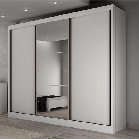 Guarda Roupa Casal com Espelho 3 Portas 6 Gavetas Wood Branco