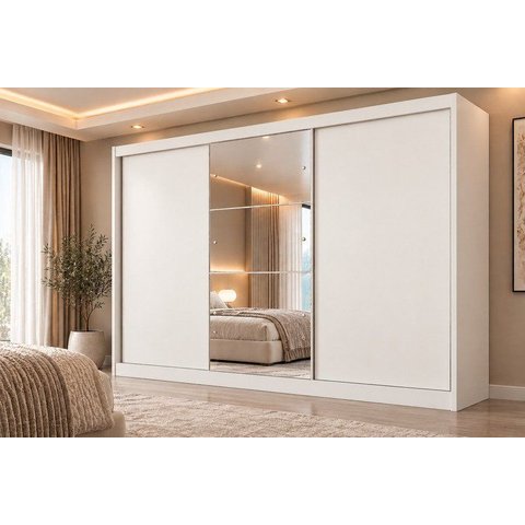 Guarda Roupa Casal com Espelho 3 Portas 6 Gavetas Wood Branco