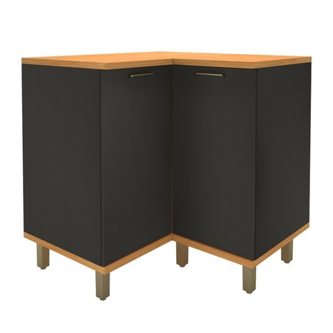 Balcão de Canto Reto com Tampo 2 Portas com Pés para Cozinha Modulada Chumbo Madri Preto