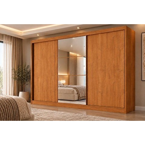 Guarda Roupa Casal com Espelho 3 Portas 6 Gavetas Wood Marrom/Cinamomo