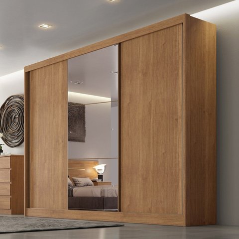 Guarda Roupa Casal com Espelho 3 Portas 6 Gavetas Wood Marrom/Cumaru