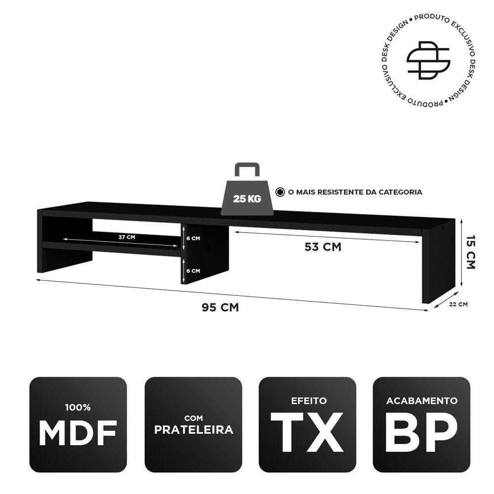 Base Suporte Stand-pro para Monitor Setup Soft Elevado 95x15cm em 100% Mdf Preto - Abmaza - 5