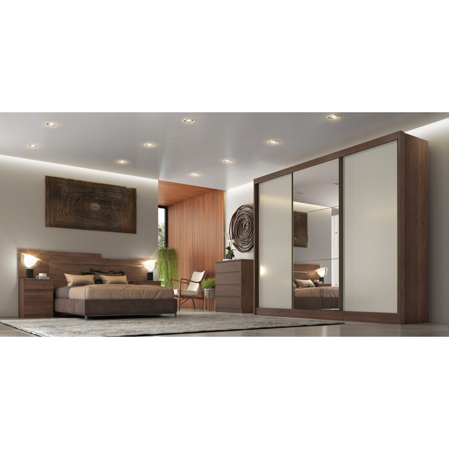 Guarda Roupa Casal com Espelho 3 Portas 8 Gavetas Wood Novo Horizonte - 5