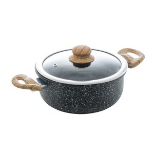 Panela Caçarola de Indução Granilite Preta Tampa de Vidro Antiaderente 22cm -wolff