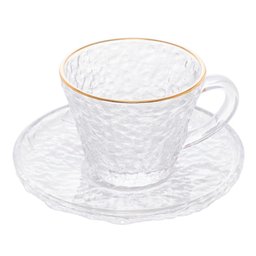 Xícara Cristal Martelado P/Chá C/Pires E Borda Dourada 180Ml - 1