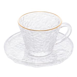 Xícara Cristal Martelado P/Chá C/Pires E Borda Dourada 180Ml
