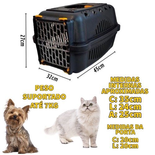 CAIXA DE TRANSPORTE PARA PET CÃES E GATOS BLACK AMARELO N1 - 2