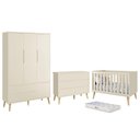 Ver imagem 1 de Dormitório Completo Infantil Theo 3 Portas, Cômoda 6 Gavetas, Berço Areia Fosco com Pés Madeira