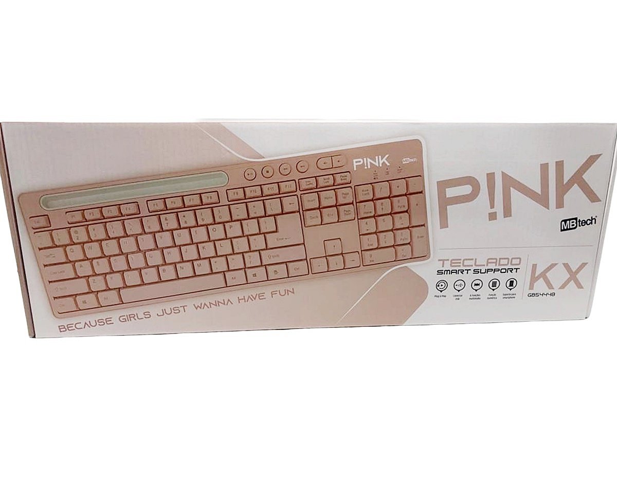 Teclado Rosa P/ Computador Notebook com Suporte de Celular - 6