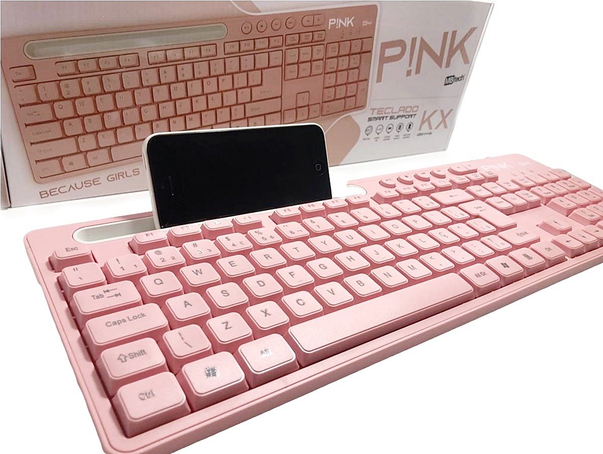 Teclado Rosa P/ Computador Notebook com Suporte de Celular - 5